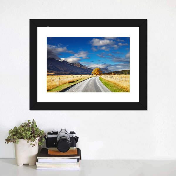 Winding Mountain Road with Golden Tree Canvas Wall Art