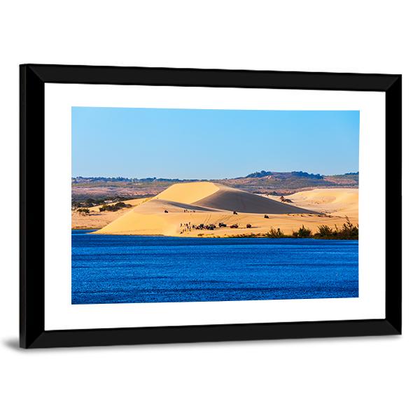 Sand Dunes On Sunset Near Lake In Vietnam Canvas Wall Art