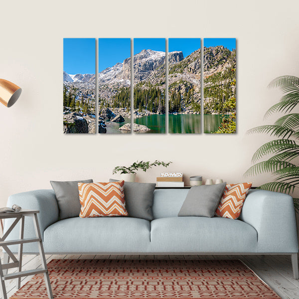 Lake Haiyaha With Rocks And Mountains Canvas Wall Art