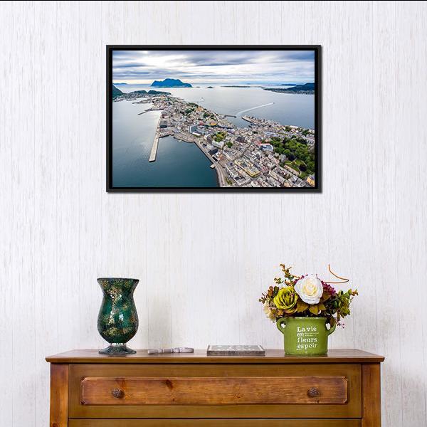 Aerial View of Alesund Harbor Canvas Wall Art