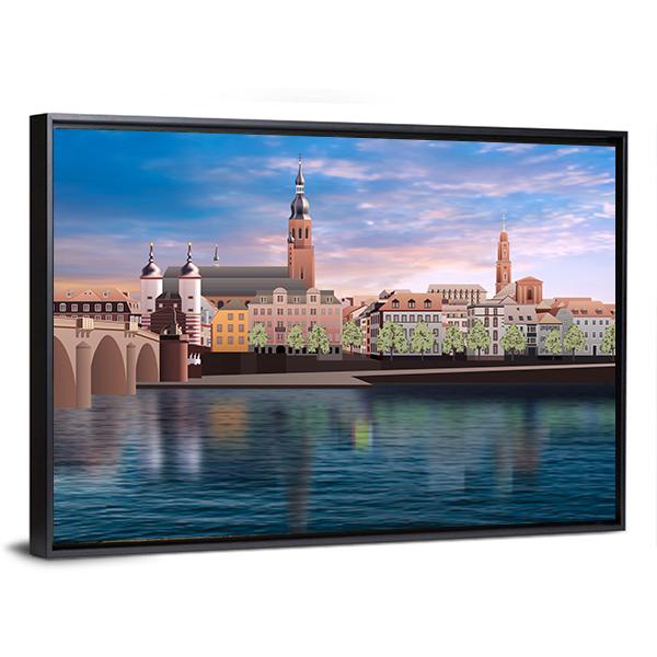 Heidelberg Sunset Over River and Bridge Canvas Wall Art