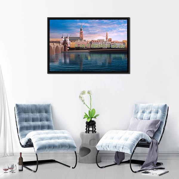 Heidelberg Sunset Over River and Bridge Canvas Wall Art