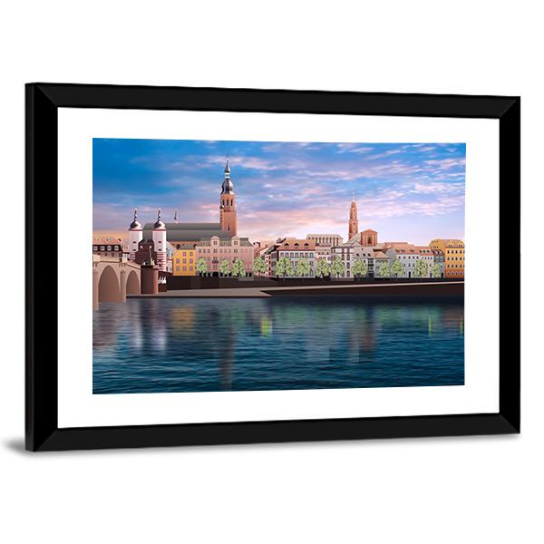 Heidelberg Sunset Over River and Bridge Canvas Wall Art