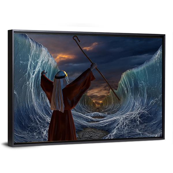 Moses Parting the Sea at Dusk Canvas Wall Art