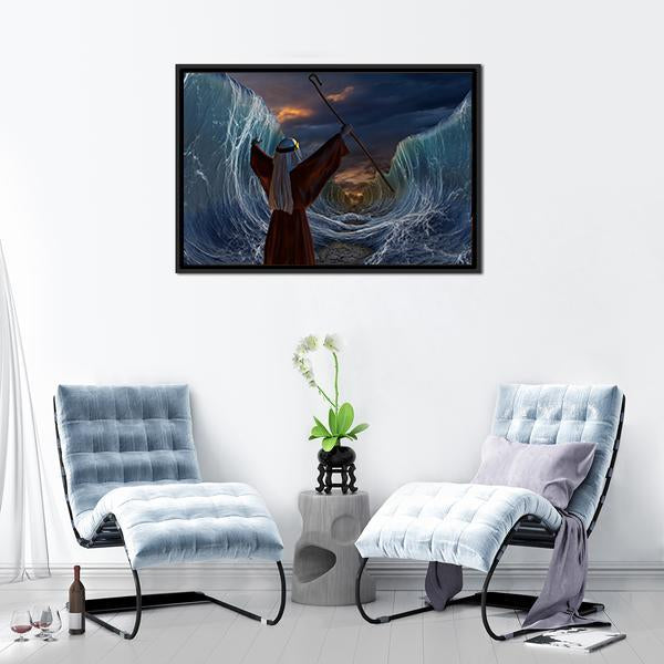 Moses Parting the Sea at Dusk Canvas Wall Art