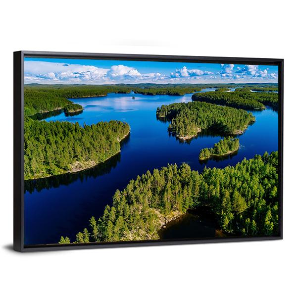 Blue Lake In Green Forest Canvas Wall Art