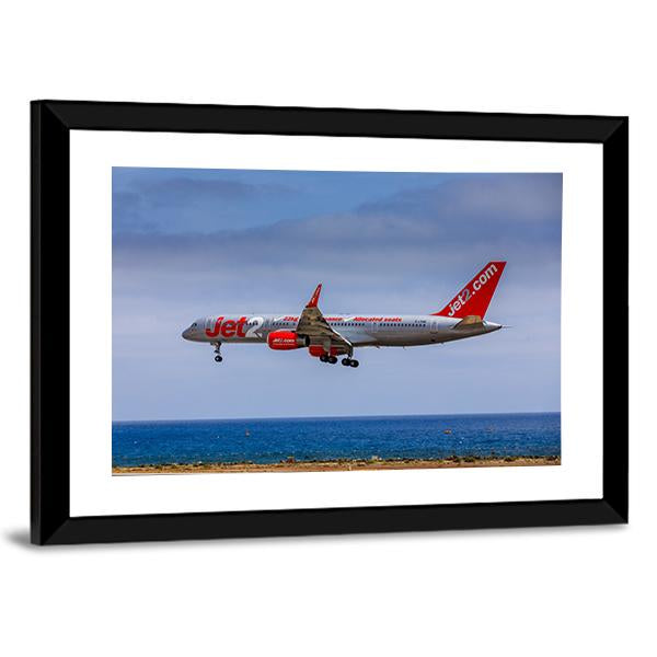 Boeing 757 Jet2 Landing Over Ocean Canvas Wall Art