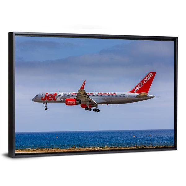 Boeing 757 Jet2 Landing Over Ocean Canvas Wall Art