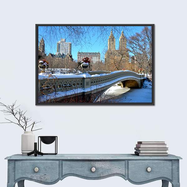 Bow Bridge In Winter  USA Canvas Wall Art