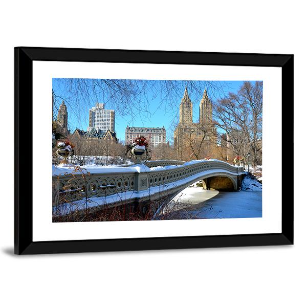 Bow Bridge In Winter  USA Canvas Wall Art