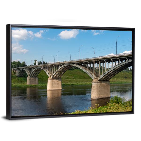 Bridge On Volga River Canvas Wall Art