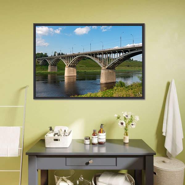 Bridge On Volga River Canvas Wall Art