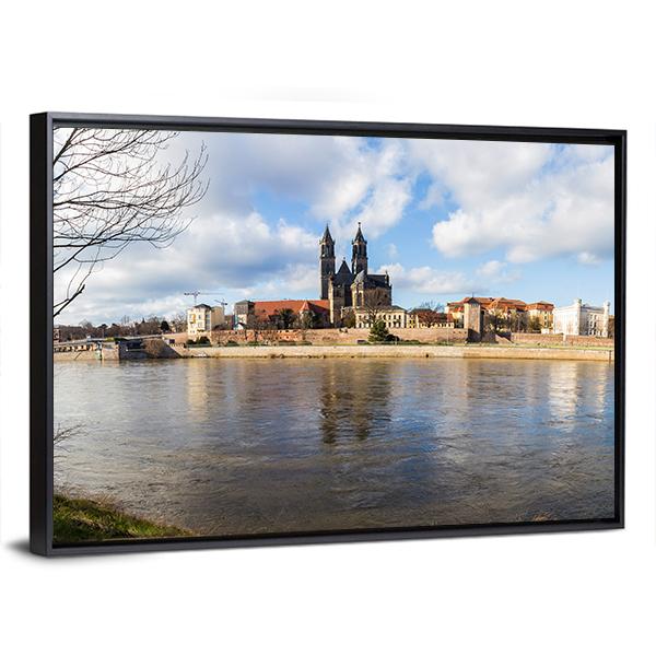 Magdeburg Church with River Reflections Canvas Wall Art