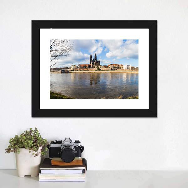 Magdeburg Church with River Reflections Canvas Wall Art