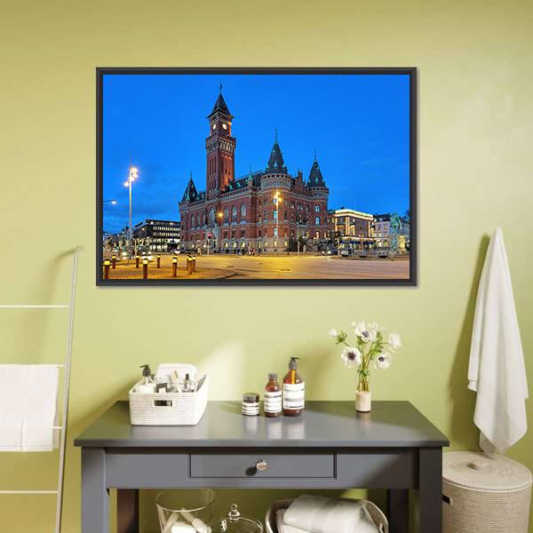 Helsingborg City Hall at Twilight Canvas Wall Art