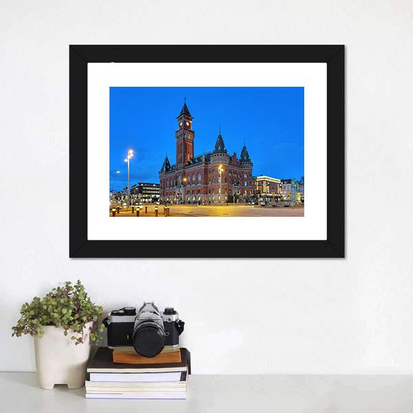 Helsingborg City Hall at Twilight Canvas Wall Art