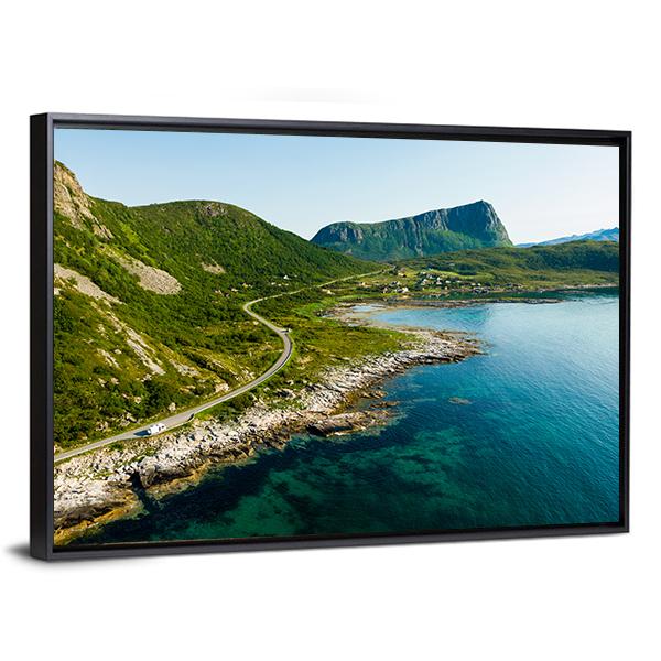 Vestvagoy Coast with Winding Road Canvas Wall Art