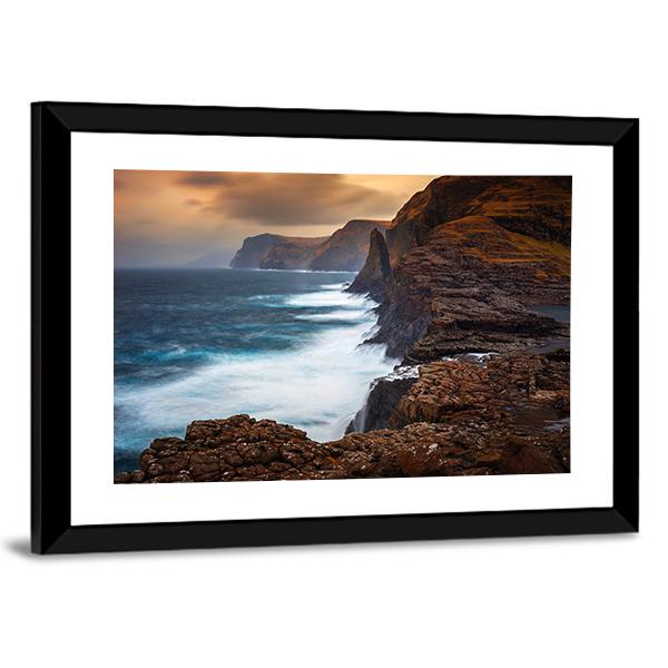Faroe Islands Coastal Cliffs at Golden Hour Canvas Wall Art