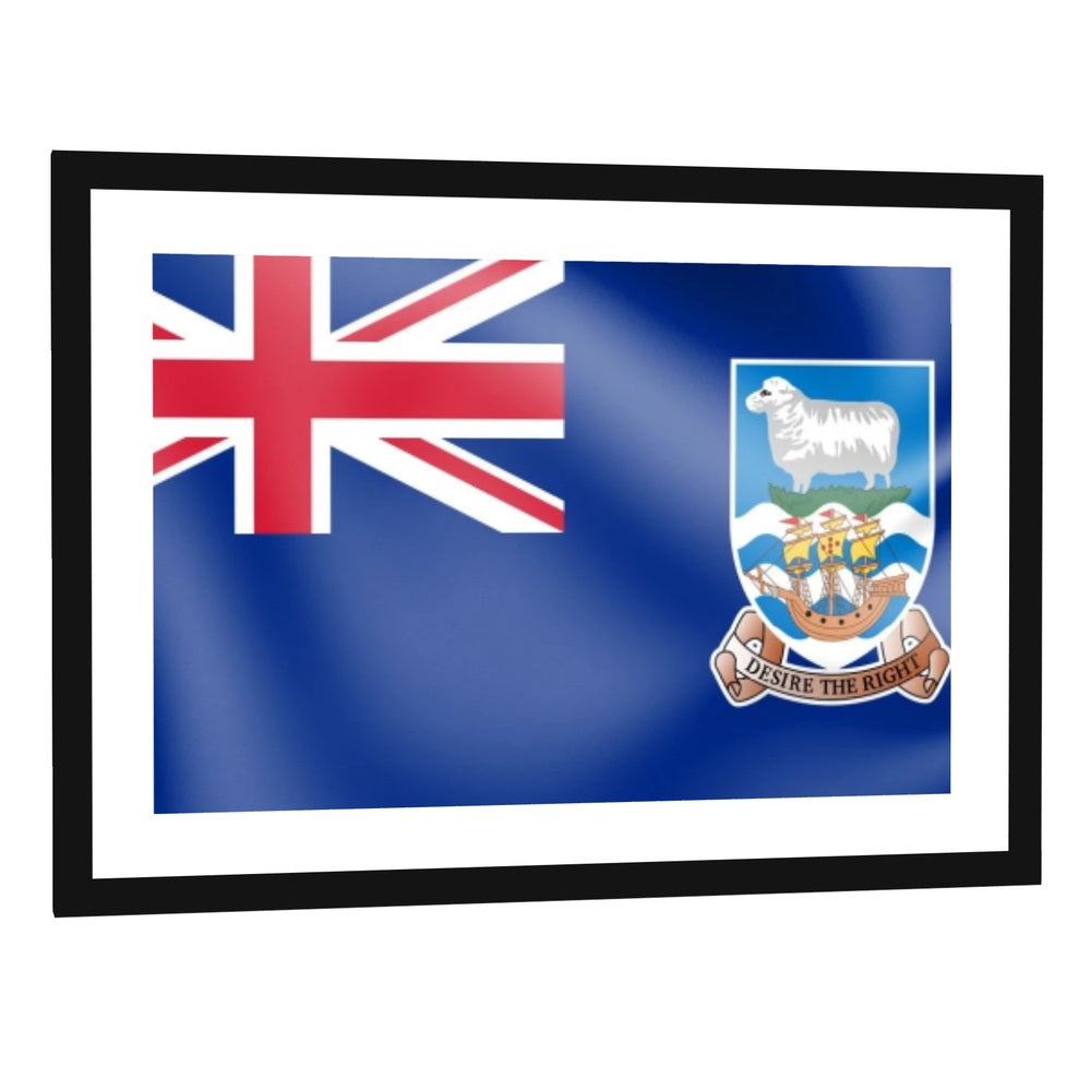 Falkland Island Flag with Coat of Arms Canvas Wall Art - single panel framed print with white mat in a black frame