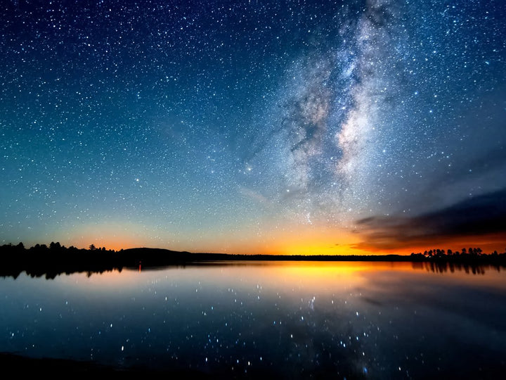 Milky Way Over Lake at Sunset Canvas Wall Art