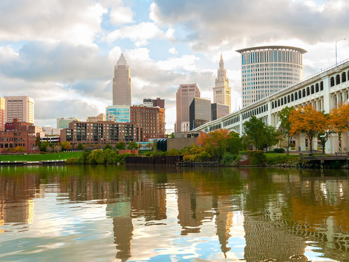 Downtown Cleveland Skyline with River Reflections Canvas Wall Art