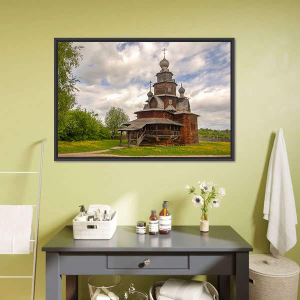 Multi-tiered Wooden Church with Onion Domes Canvas Wall Art