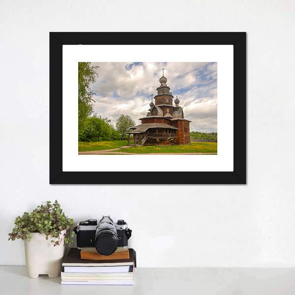 Multi-tiered Wooden Church with Onion Domes Canvas Wall Art