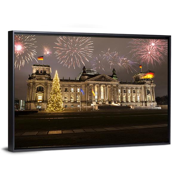 Reichstag with Fireworks and Christmas Tree Canvas Wall Art