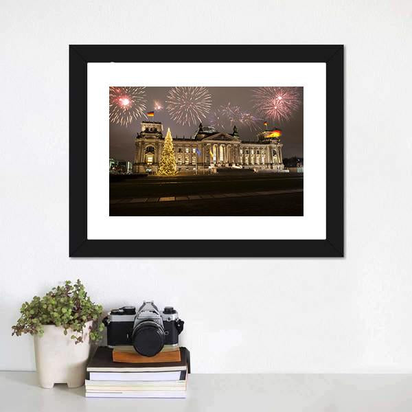 Reichstag with Fireworks and Christmas Tree Canvas Wall Art