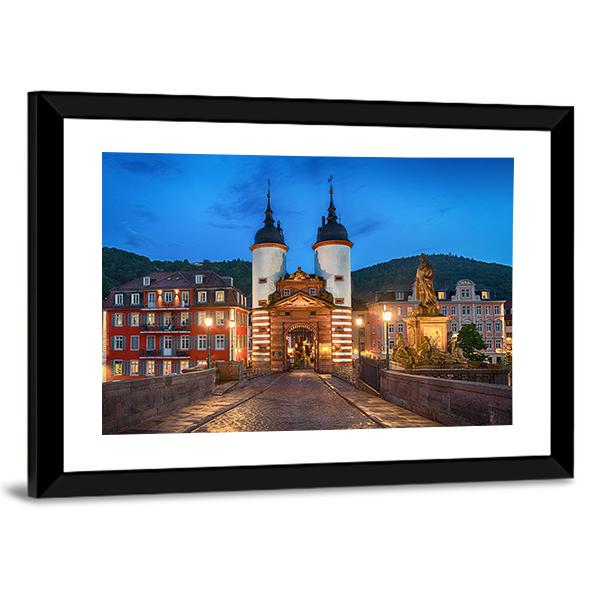 Illuminated Old Bridge Gate Canvas Wall Art