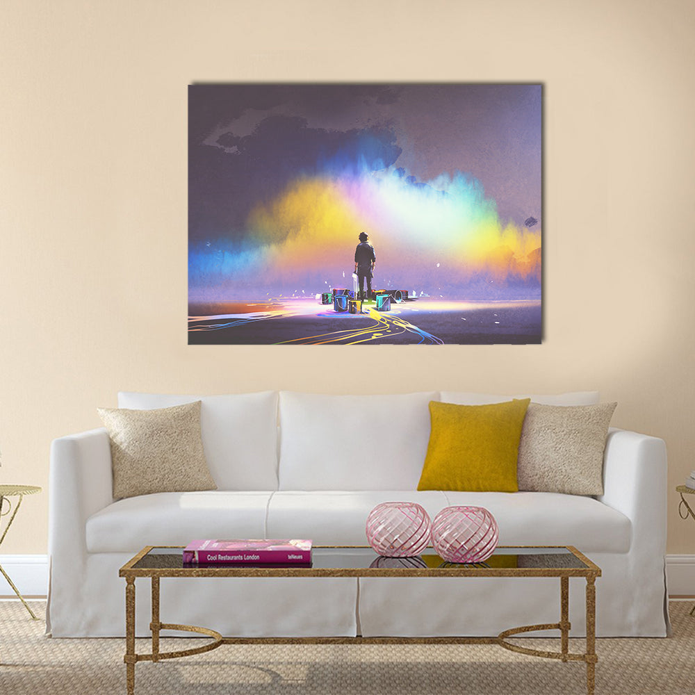 Creative Mind Silhouette with Color Explosion Canvas Wall Art in yellow, purple and multicolor, single panel hung on a wall