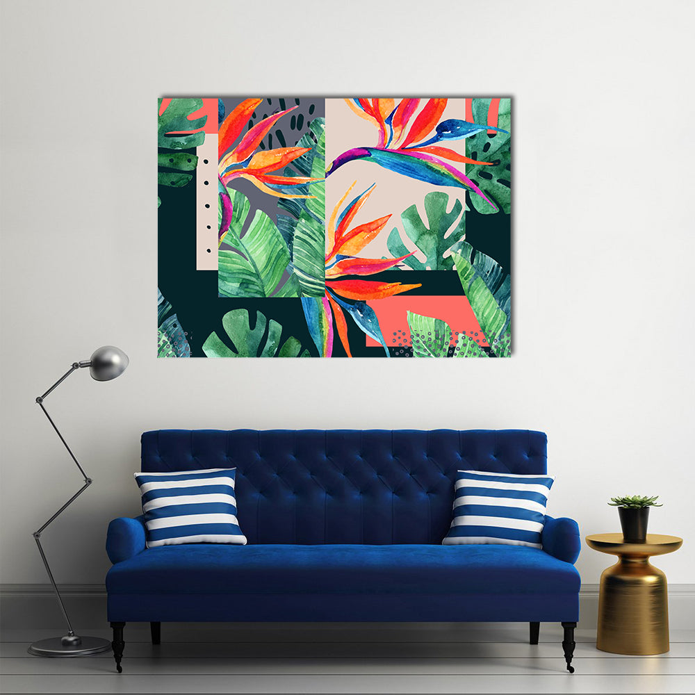 Watercolor Exotic Flowers Canvas Wall Art