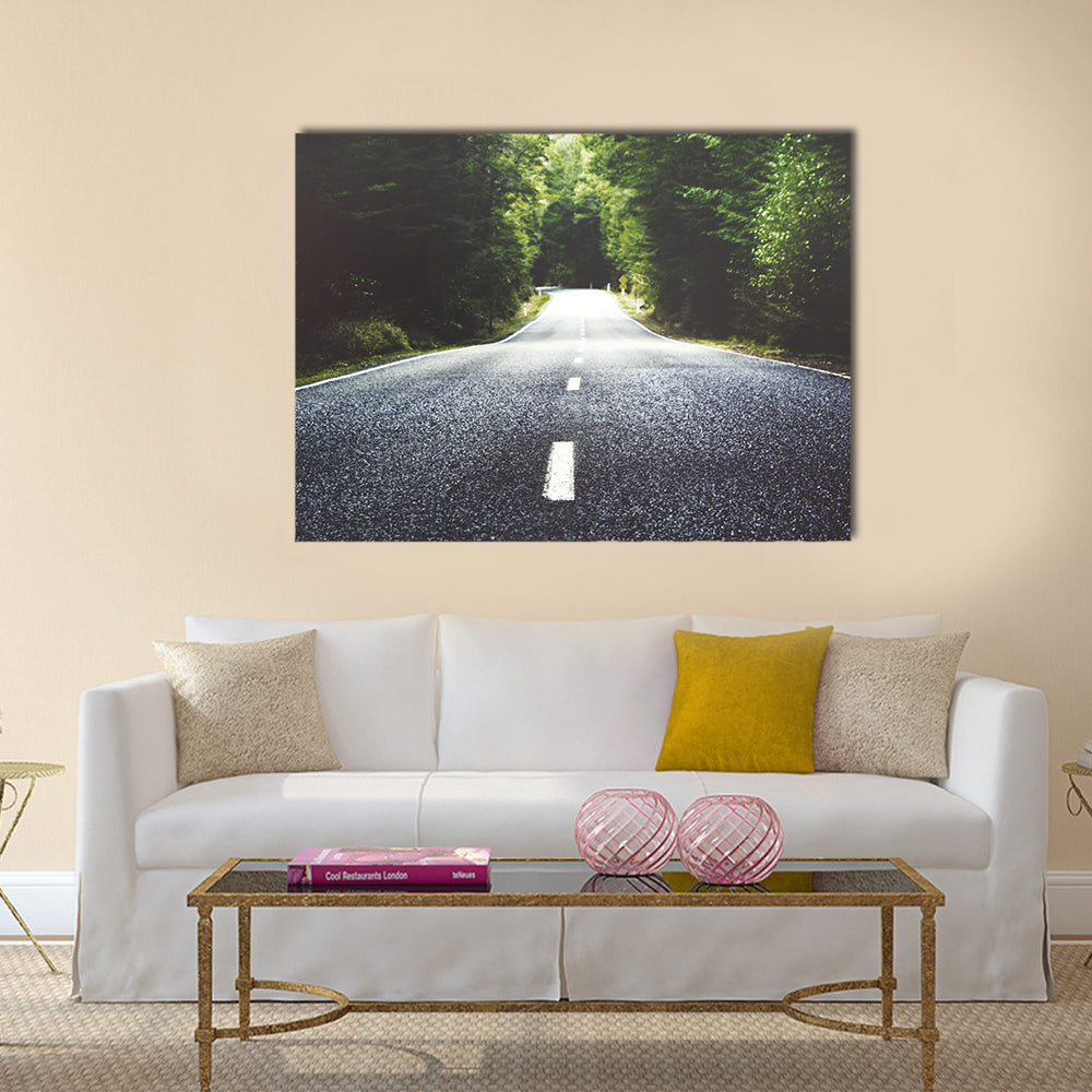 Summer Country Road Through Forest Canvas Wall Art