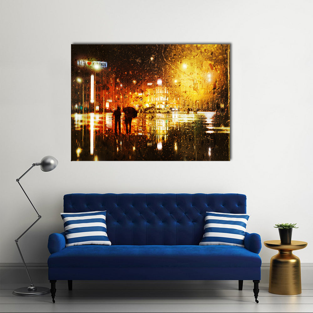 The Couple At The Rain In The City Canvas Wall Art