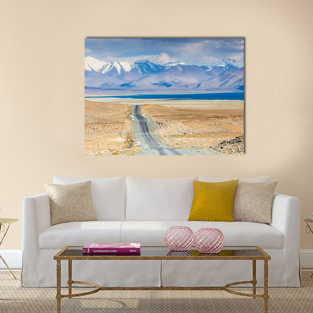 Karakul Lake In Pamir In Tajikistan Canvas Wall Art in beige, brown and blue, single panel hung on a wall