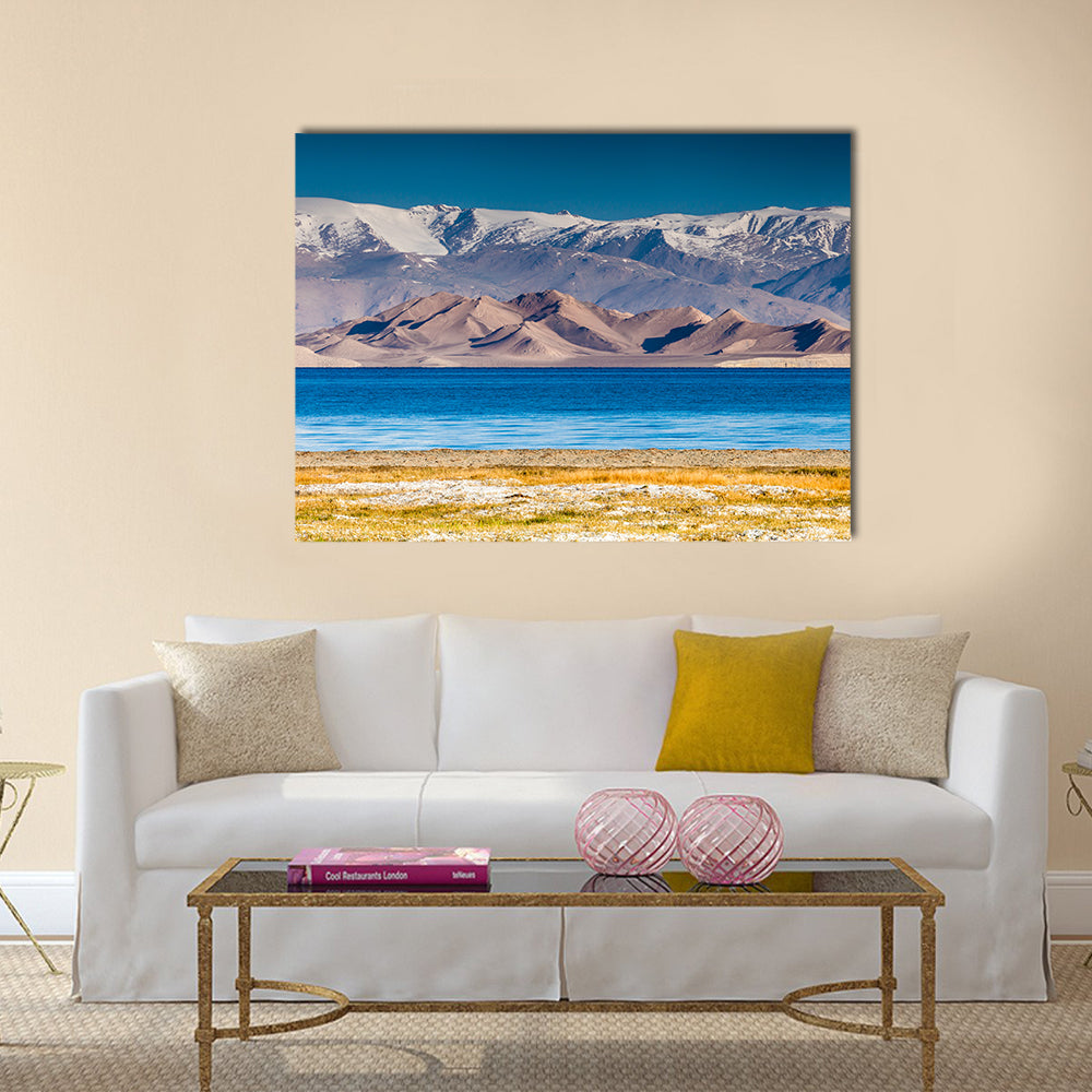 Karakul Lake In Pamir In Tajikistan Canvas Wall Art in white, brown and blue, single panel hung on a wall