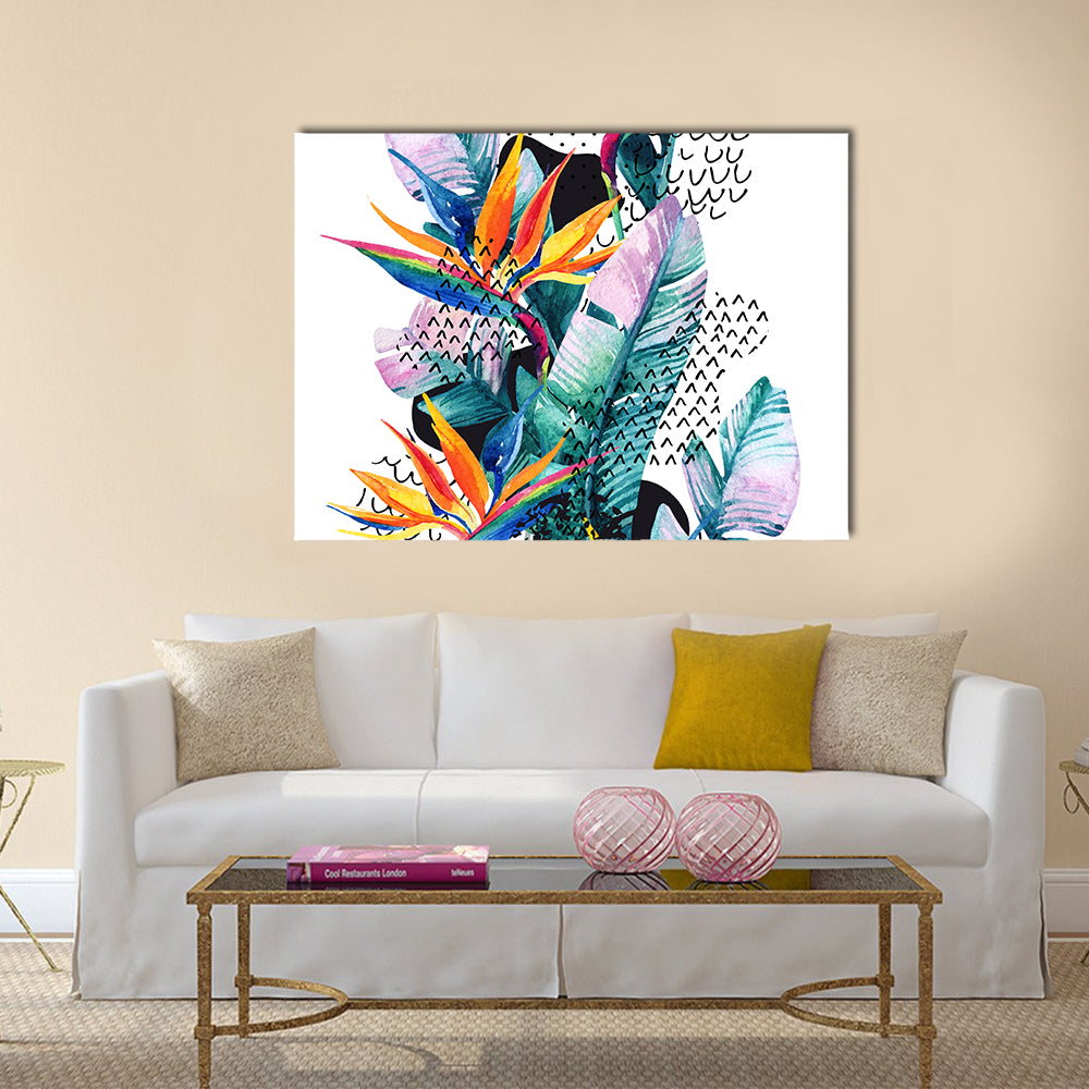 Tropical Watercolor Paradise Flowers Canvas Wall Art