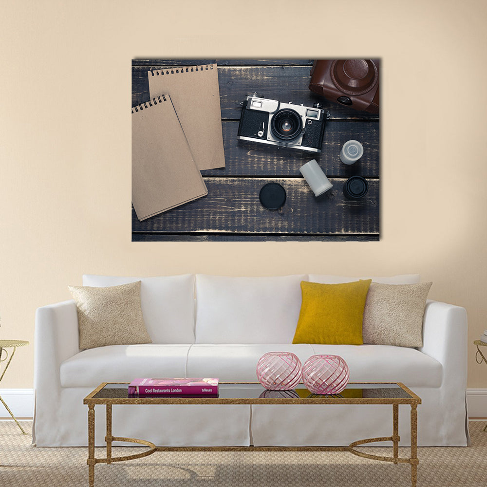 Vintage Rangefinder Camera Flat-lay Canvas Wall Art