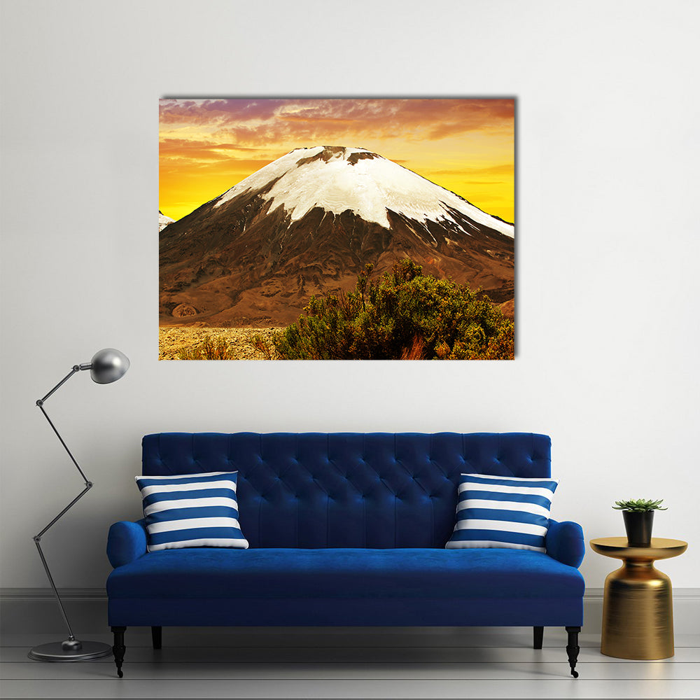 Volcano Parinacota At Sunset In Chile Canvas Wall Art