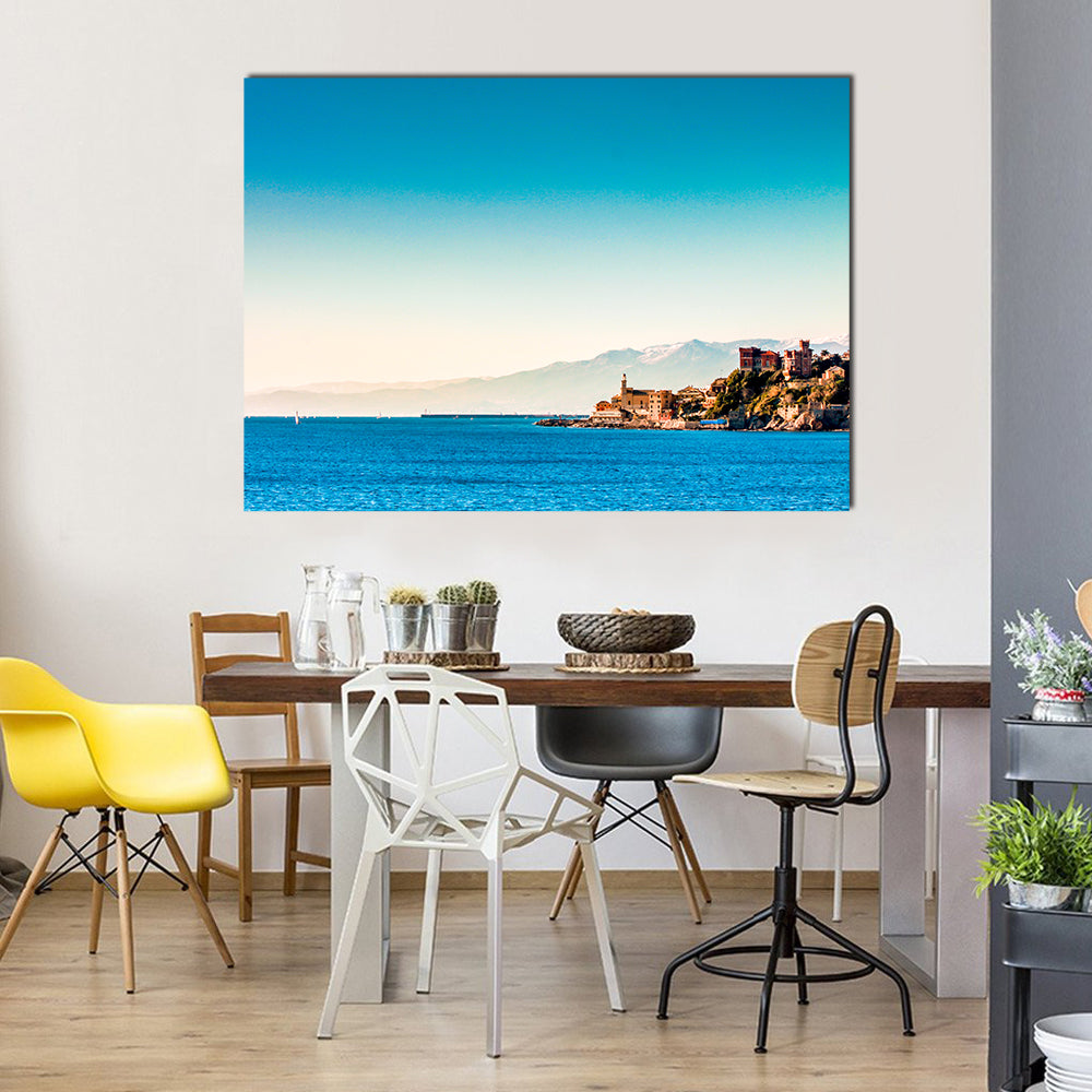 Genoa Coastal Village with Blue Sea Canvas Wall Art