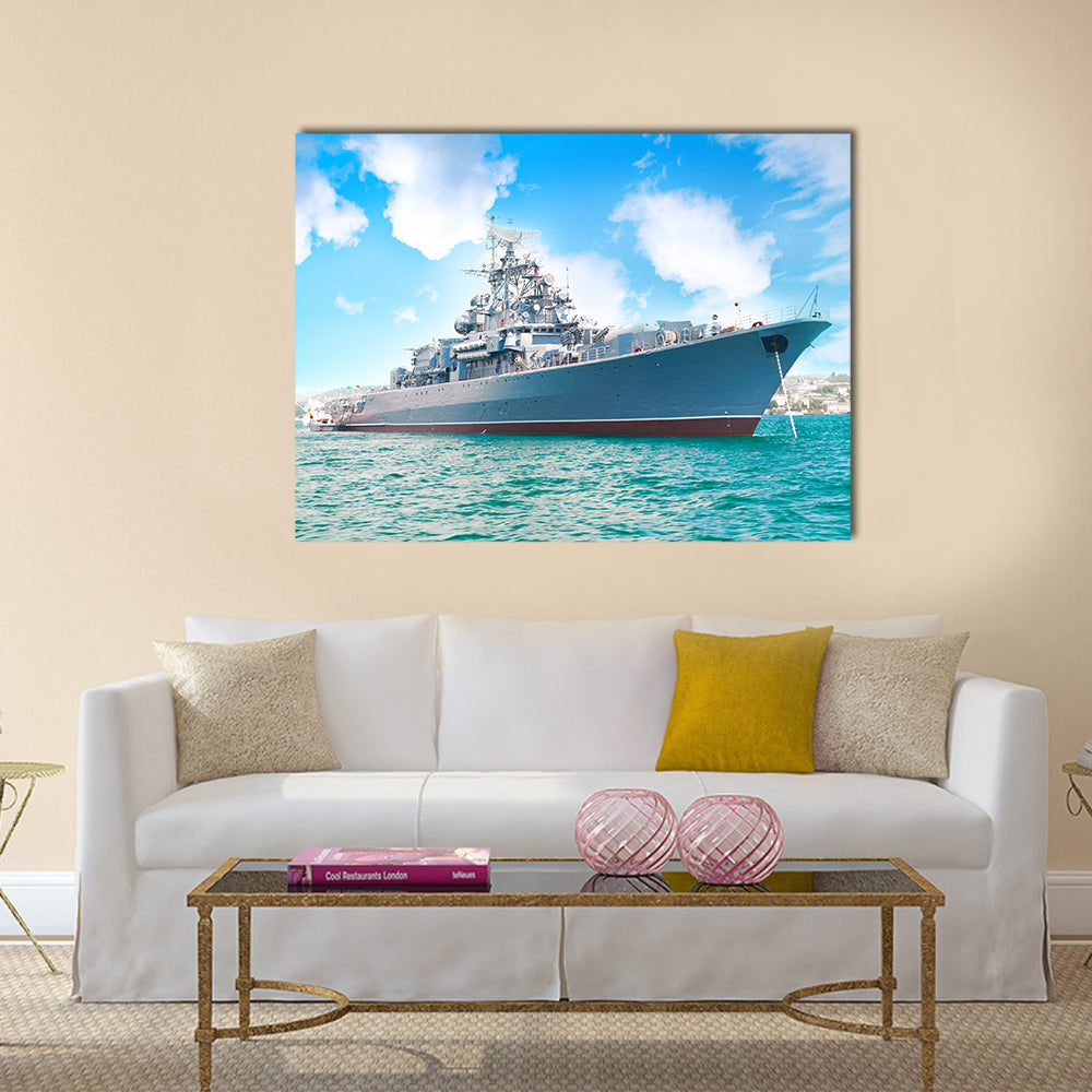 Navy Ship in the Bay Canvas Wall Art