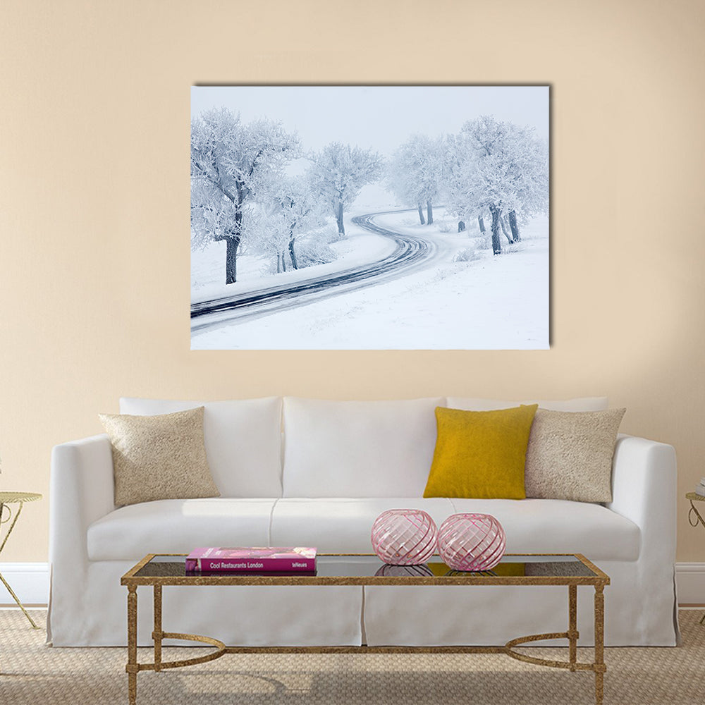 Snowy Winter Road Canvas Wall Art