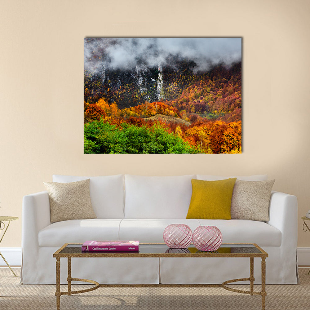 Romania Wild Carpathian Mountains Canvas Wall Art in brown, orange and green, single panel hung on a wall