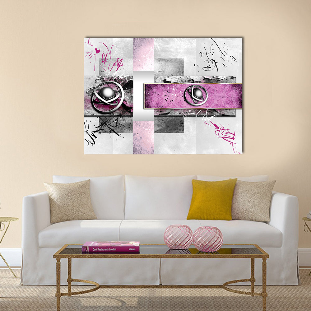Magenta Band with Silver Orbs Abstract Canvas Wall Art