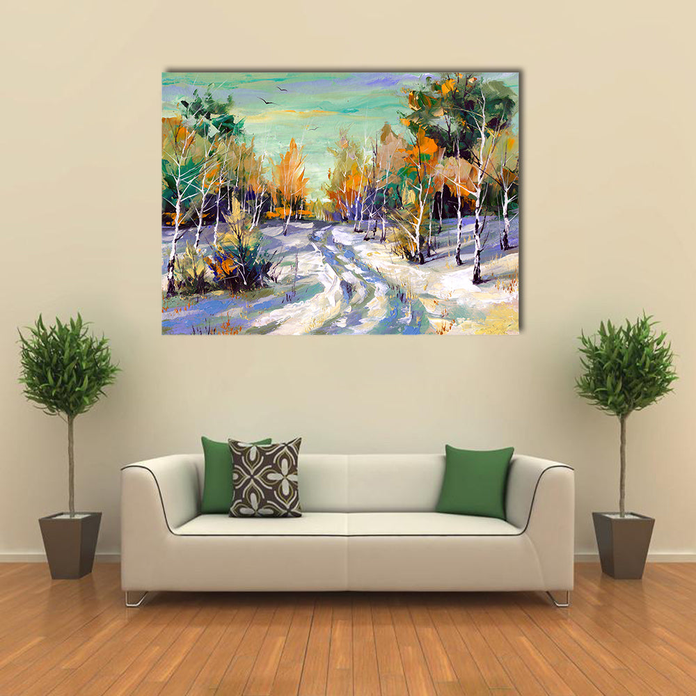 Road To Winter Woods Canvas Wall Art