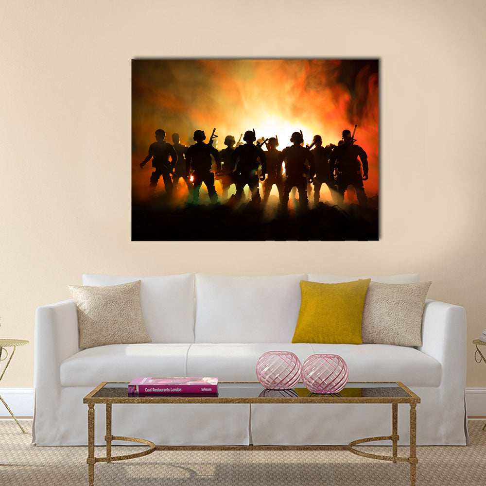 Military Silhouettes in Amber Haze Canvas Wall Art