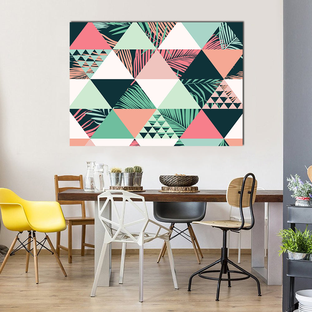 Tropical Geometric Leaves Pattern Canvas Wall Art