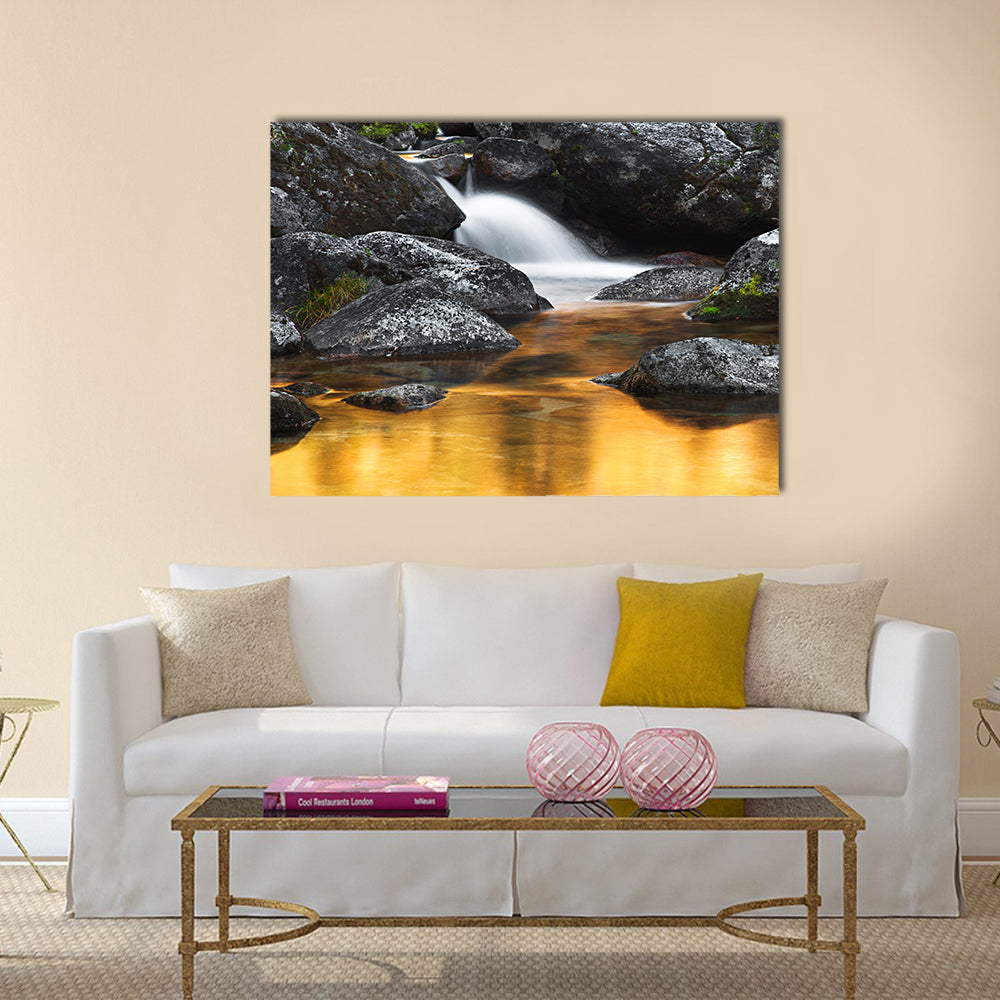 The Macieira River In Peneda Geres National Park Portugal Canvas Wall Art in gray, brown and yellow, single panel hung on a wall