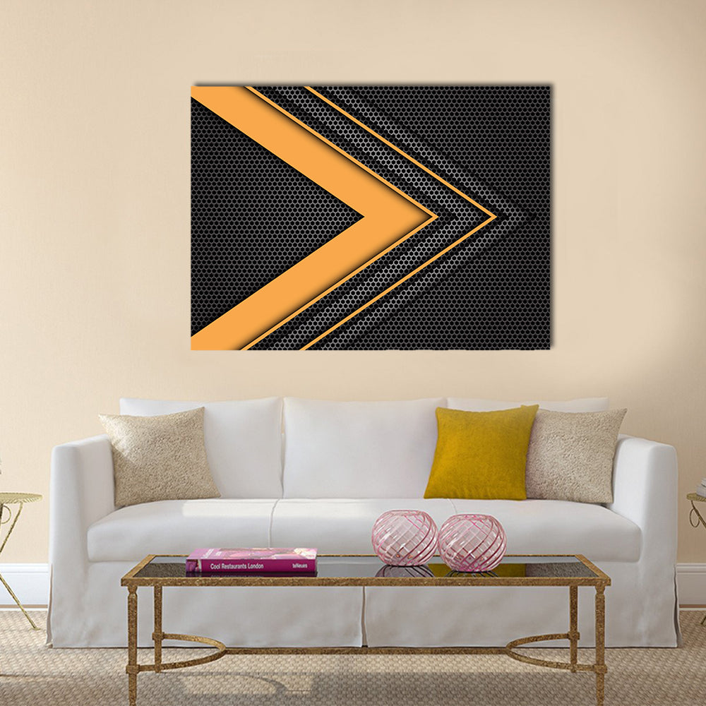 Geometric Orange Chevron Arrow with Honeycomb Texture Canvas Wall Art