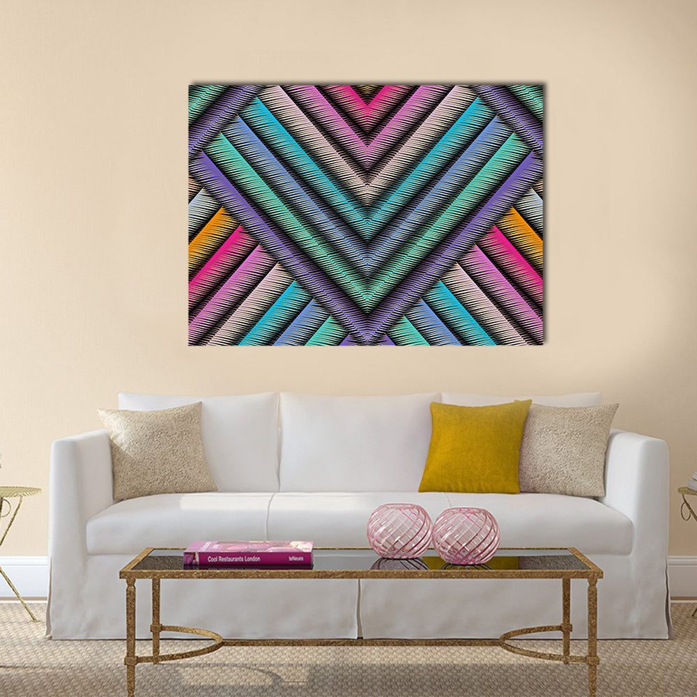 3d Striped Embroidery Chevron Canvas Wall Art